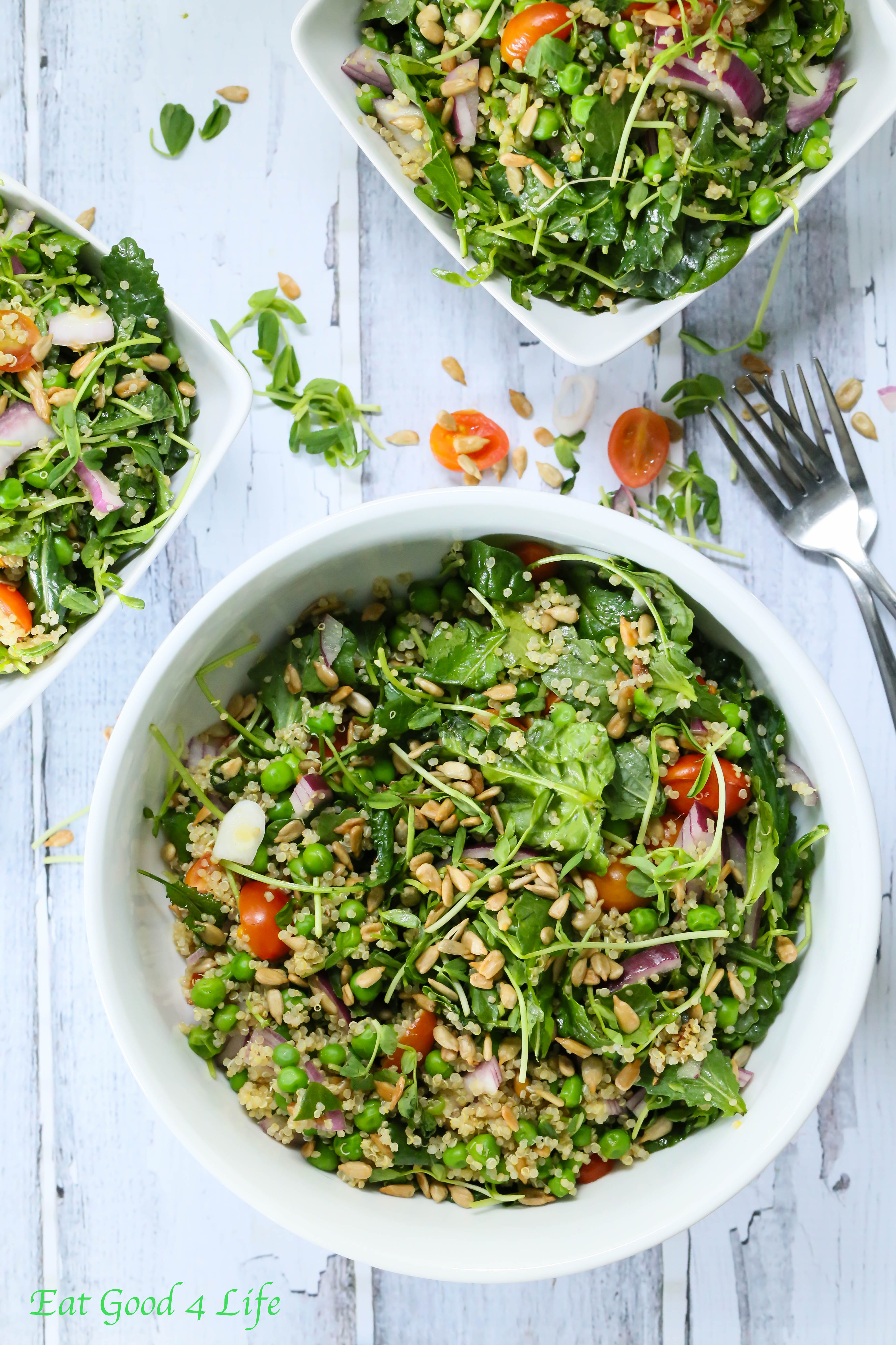 Quinoa Kale and pea salad