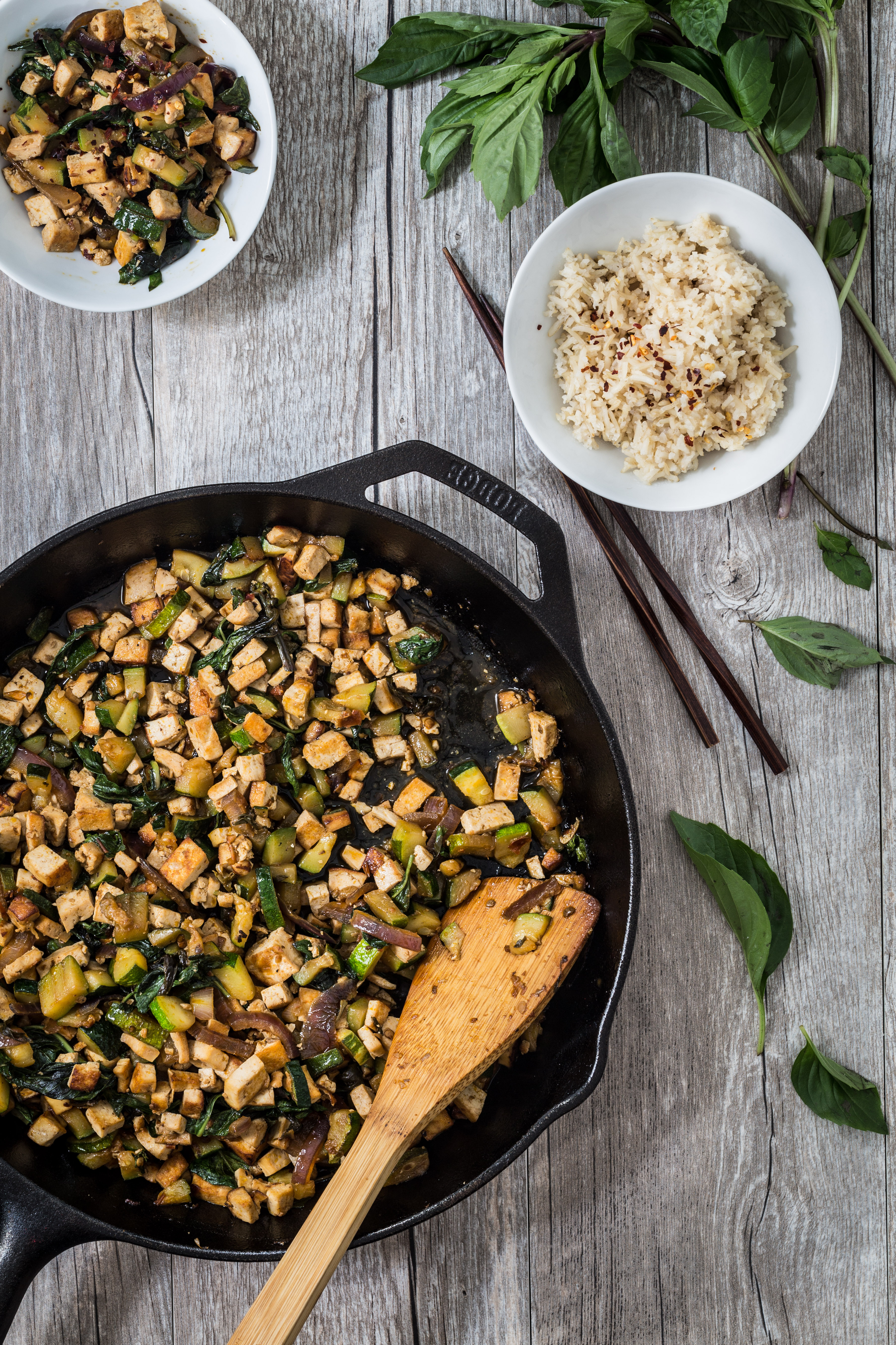 Thai tofu basil with zucchini